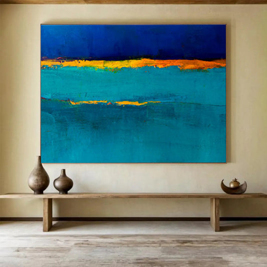 “Blue & Orange Abstract Bands” Abstract Color - Field Painting On Canvas DKH396