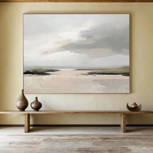 Gray Tones Coastal Scene Minimalist Painting On Canvas DKH243
