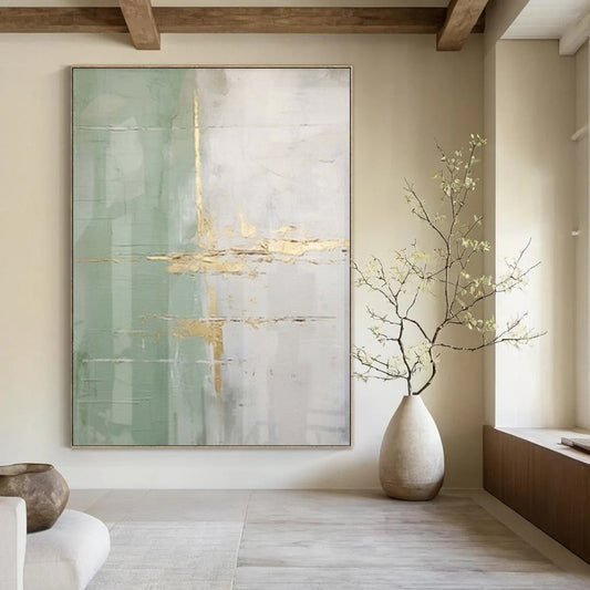 “Green - Gray - Gold Subtle Shimmer” – Minimalist Abstract Art CT1043