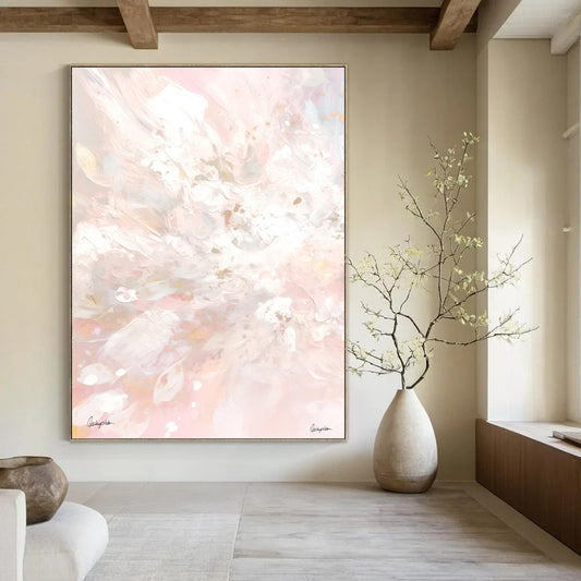 “Pink - Tinted Floral Dream” - Ethereal Flower Abstraction Painting On Canvas DKH1088