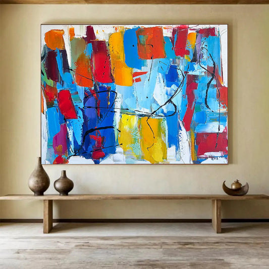 Colorful Abstract Blocks - Abstract Cubist - Inspired Painting On Canvas DKH605