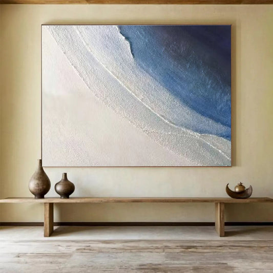 Soft Blue Textured Waves - White & Blue Impasto Sea Painting On Canvas DKH894