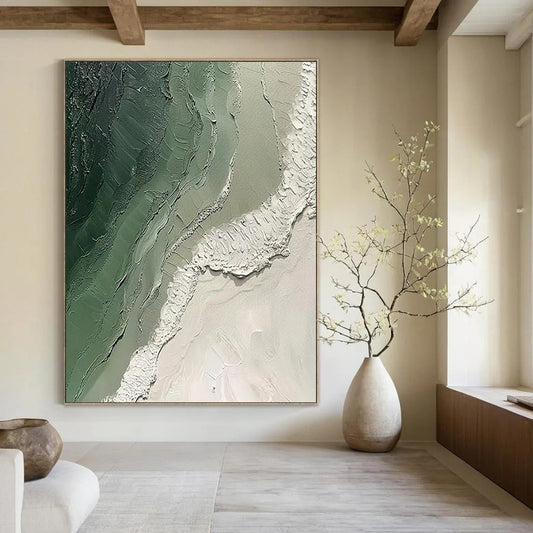 “Textured Green & White Abstract” - Abstract Painting On Canvas CT2353