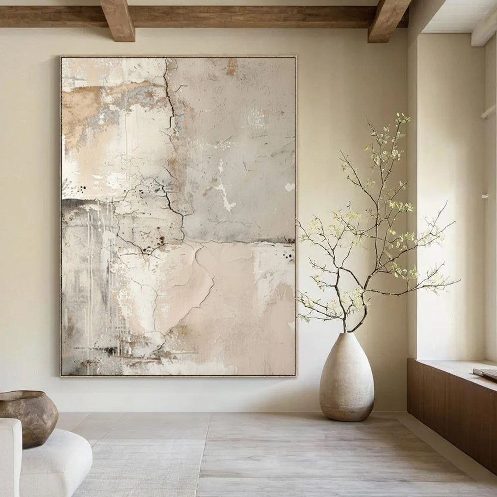 Cracked Neutral Textures - Abstract Textured Painting On Canvas DKH1251