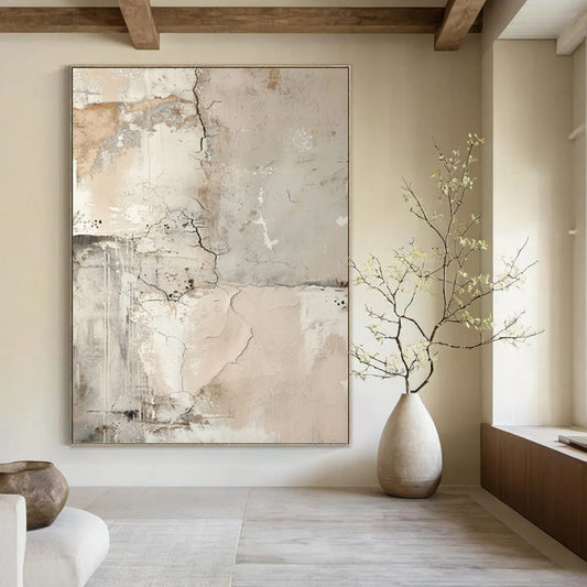 Cracked Neutral Textures - Abstract Textured Painting On Canvas DKH1251