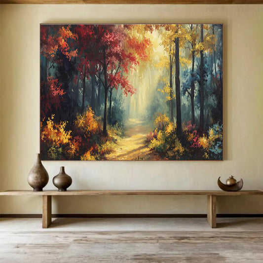 “Autumn Forest Pathway” - Impressionistic Landscape Painting On Canvas DKH821