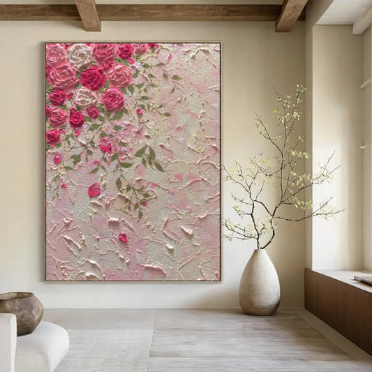 “Textured Pink Roses” - Impasto Floral Painting CT1985