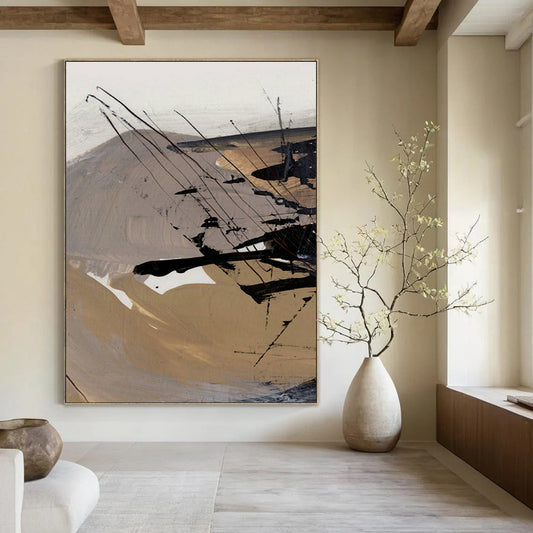 “Earth - Toned Abstract Strokes” - Brown, Black, and White Abstract Painting On Canvas DTP201