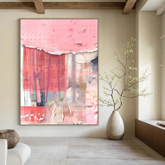 Pink, Layered Textures - "Blush Tapestry" - Mixed - media Abstract Art CT1844