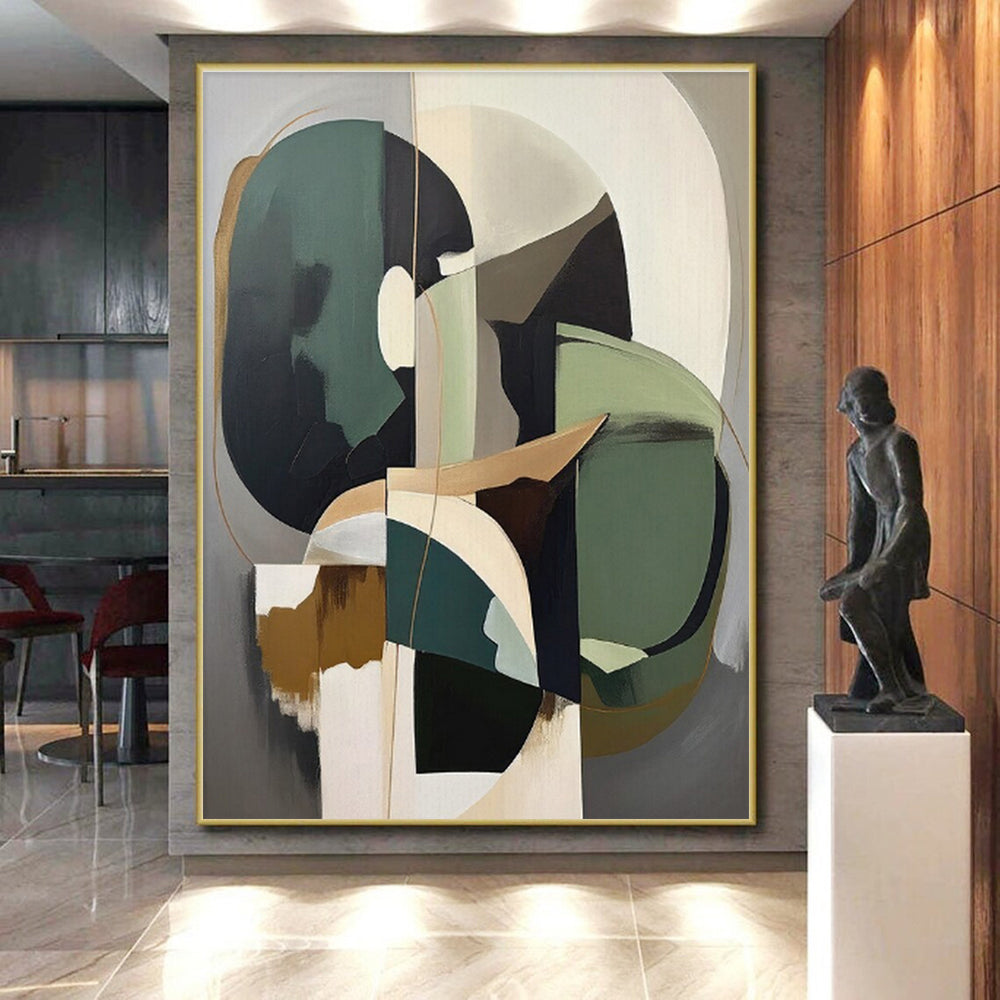 Geometric Shapes in Earth & Green, “Balanced Abstraction” - Abstract Geometric Acrylic Painting CT0739