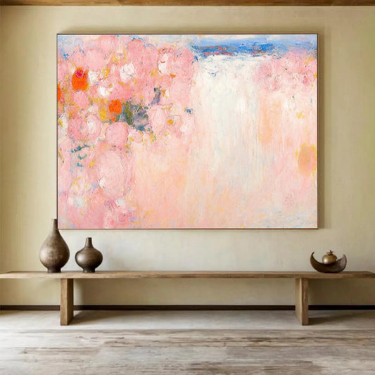 “Pink Floral Abstract” Abstract Impasto Painting On Canvas DKH411