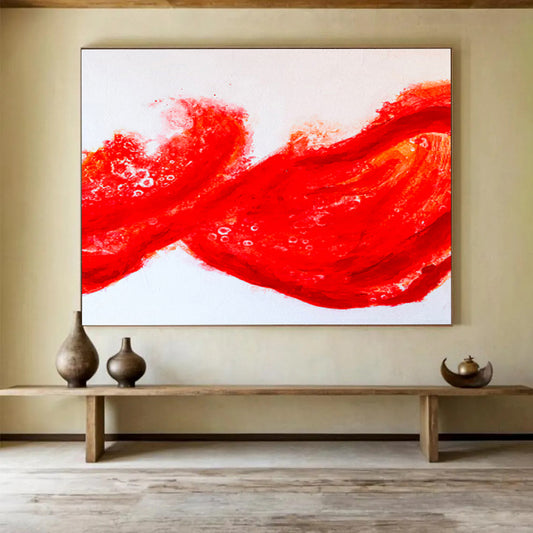 “Dynamic Red Abstract Wave” Abstract Watercolor Painting On Canvas DKH569