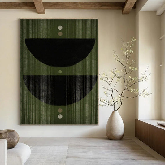 Green Geometric Semi - Circles and Dots - Geometric Abstract Painting On Canvas DKH1380