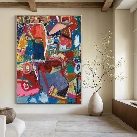 “Colorful Abstract Tapestry” - Multicolor, Interconnected Shapes Painting On Canvas DTP297