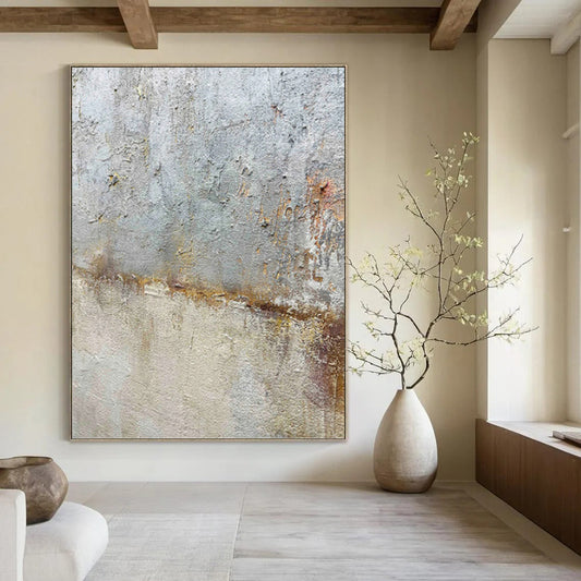 “Rustic Textures” - Gray & Brown Weathered Surface Painting On Canvas DKH1508