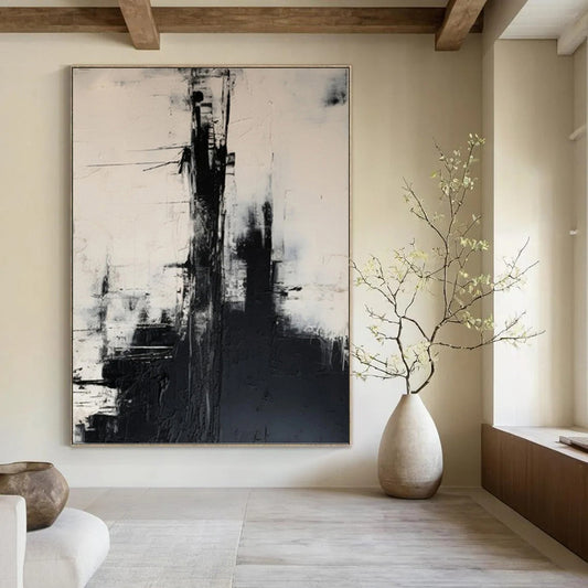 Black & White Urban Abstraction - Abstract Cityscape Painting On Canvas DKH1261