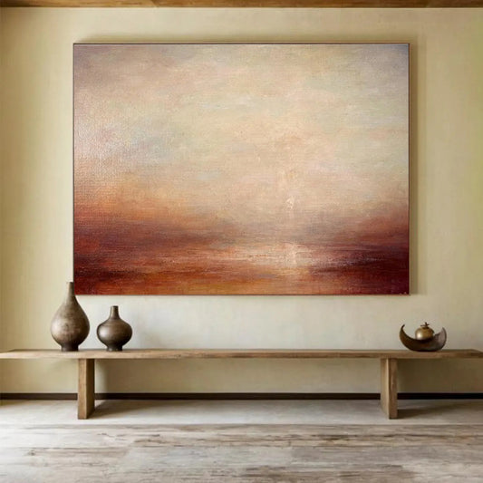 “Soft Earth Tones Blurred Horizon” - Subtle Landscape Painting On Canvas DKH775