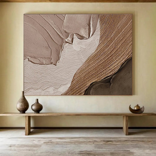 “Brown - Beige Textured Abstraction” Minimalist Impasto Painting On Canvas DKH467