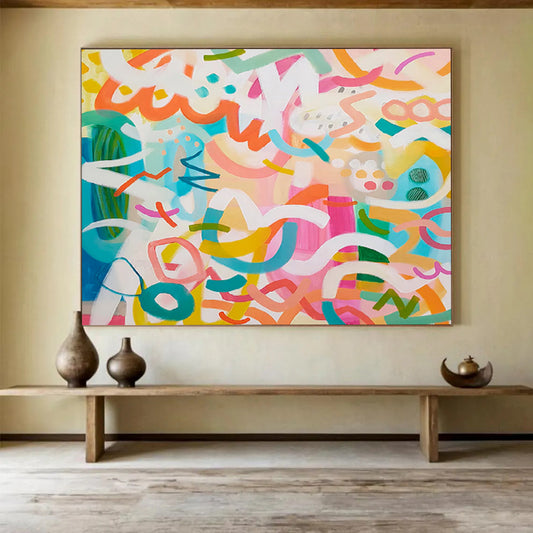 “Playful Color Chaos - Bright, Whimsical Abstract Shapes” Painting On Canvas DKH027