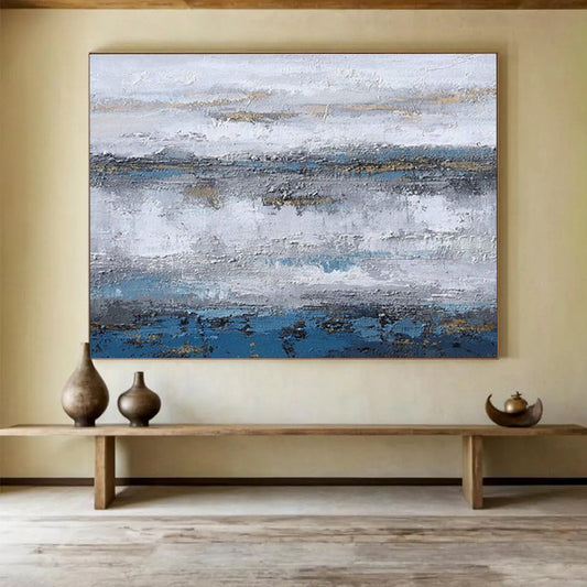 Blue - Gray Abstract Horizon - Abstract Landscape Painting On Canvas DKH609