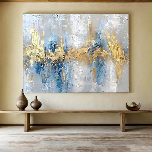 “Blue, Gold, Abstract ‘Coastal Glamour’” - Textured Abstract Painting On Canvas DLZ046