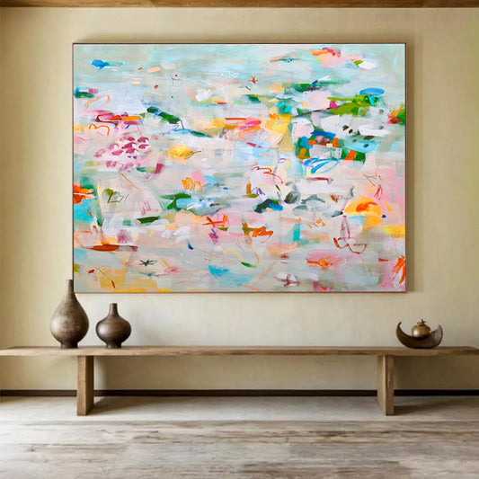 Whimsical Abstract Garden - Pastels and Playful Shapes Painting On Canvas DKH036