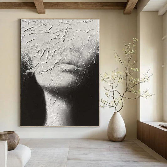 “Textured Veil” - Abstract Monochrome Plaster - Effect Art on Canvas CT1871