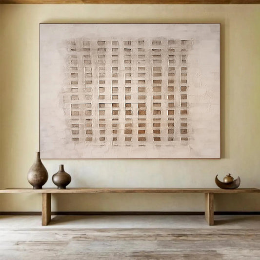 Grid - Like Neutral Abstract - Subtle Patterns and Textured Layers Painting On Canvas DKH050