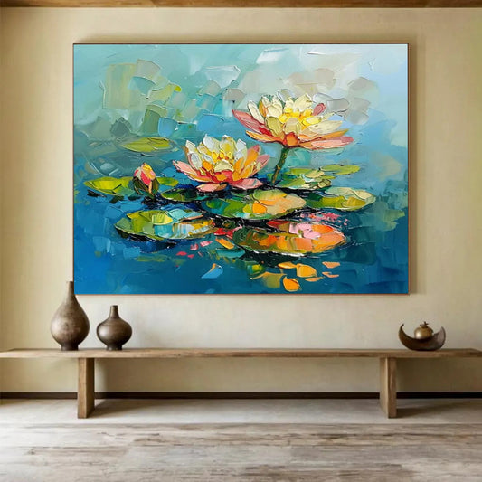 “Impasto Water Lilies” Textured Floral Painting On Canvas DLZ088