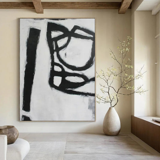 Black - White Minimalist Forms - Minimalist Abstract Acrylic Painting CT1415
