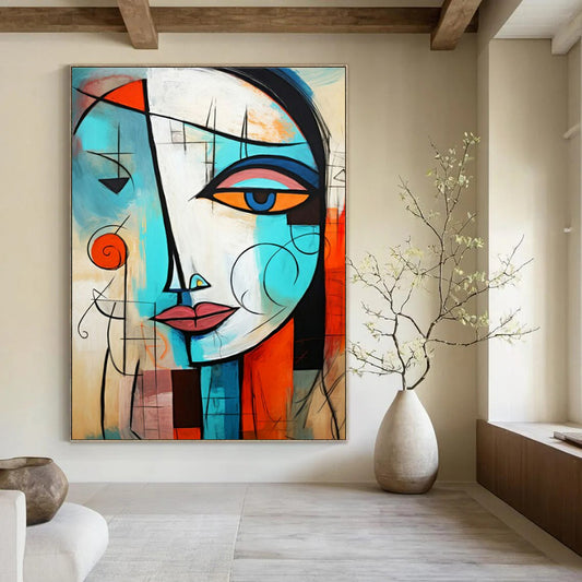 “Cubist Face” - Colorful Abstract Portrait Painting On Canvas CT2213