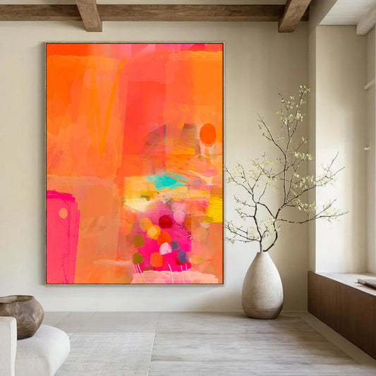 “Orange and Pink Abstract Collage” - Modern Abstract Painting CT2002