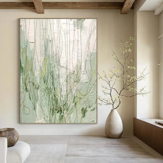 Green & White Textured Lines - Abstract Line - Art Painting On Canvas CT2280