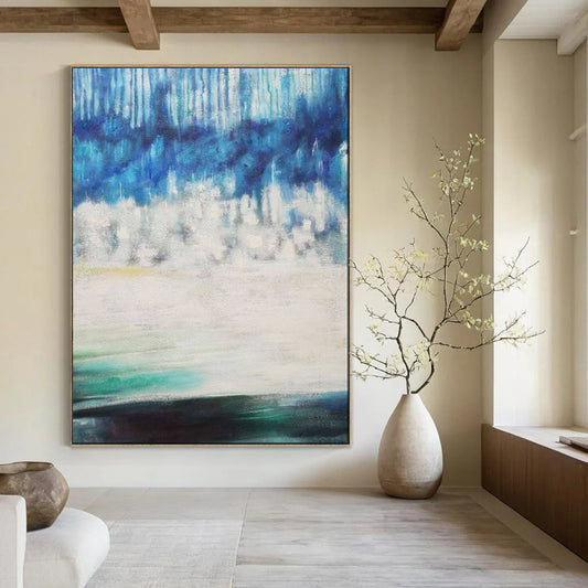 “Blue - White Layered Natural Mood” - Abstract Natural Landscape Oil Painting CT1974