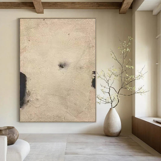 “Minimalist Beige - Black Dot” – Minimalist Abstract Art CT1165
