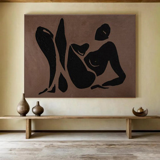 “Bronze Silhouette of Repose” - Black, Brown Figurative Minimalist Painting On Canvas DKH743