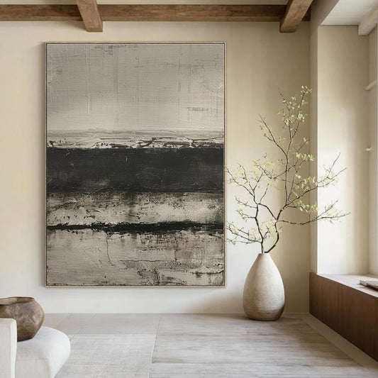 Black - and - White Textured Layers - Abstract Textured Acrylic Painting CT1369