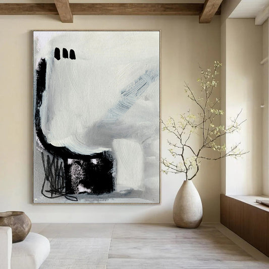 “Abstract Black and Gray Forms” - Black, Gray, and White Abstract Painting On Canvas DTP205