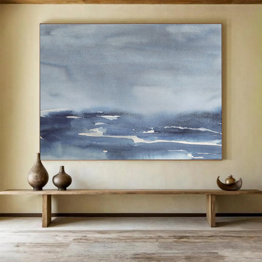 “Blue and Gray Watercolor Abstract Sea” Painting On Canvas DKH168