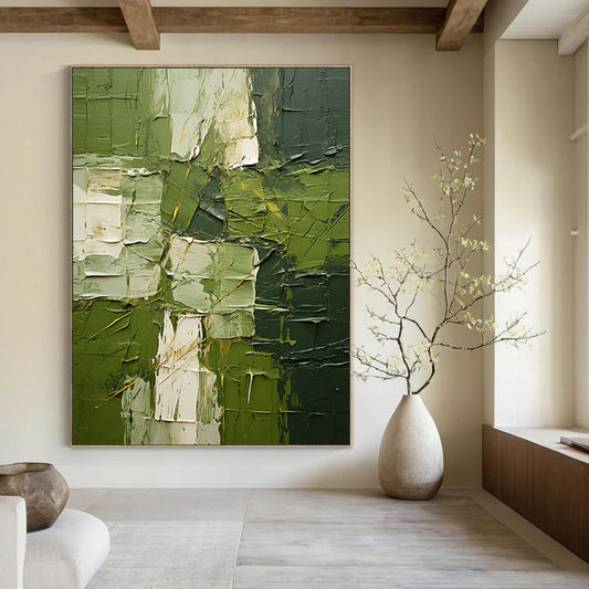 Green Textured Abstract - Impasto - Style Abstract Painting On Canvas CT2277