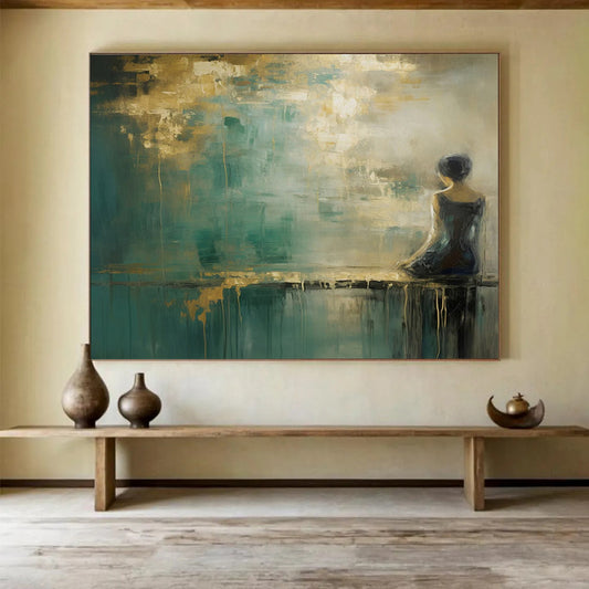 “Gilded Contemplation” Ethereal Figure Painting On Canvas DLZ087