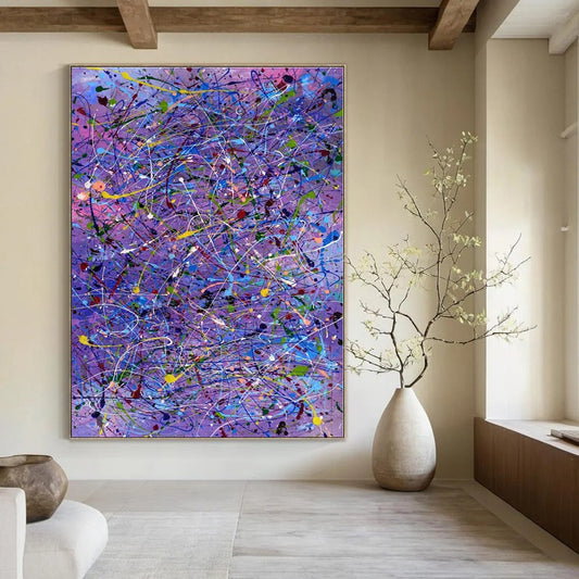 Colorful Tangled Lines on Purple - Abstract Expressionist Acrylic On Canvas CT1321