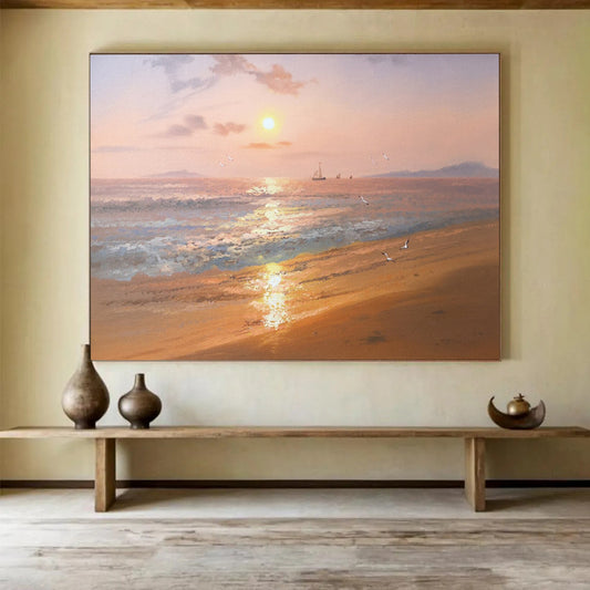 “Sunset Sea Symphony” - Orange, Pink & Purple Realist Seascape Painting On Canvas DLZ269