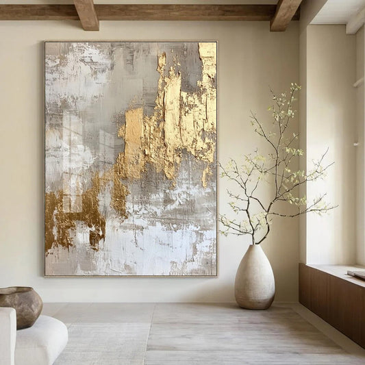 Grey - Gold Textured Abstract - Abstract Impasto Acrylic CT1275