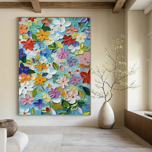 “3D Floral Burst” - Colorful 3D Flower Textured Painting On Canvas DKH1551