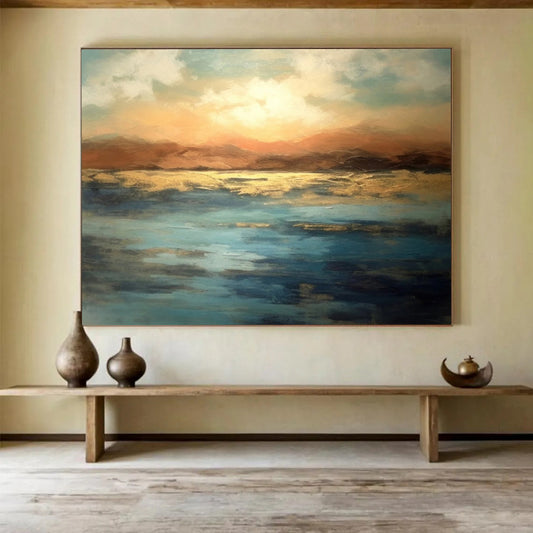 “Sunset - Colored Lake And Mountains” Abstract Landscape Painting On Canvas DLZ055