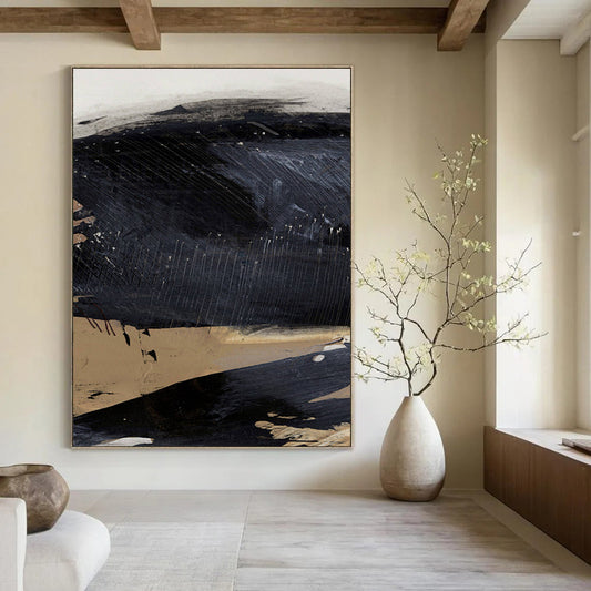 “Dark Abstract Terrain” - Black and Brown Abstract Painting On Canvas DTP203