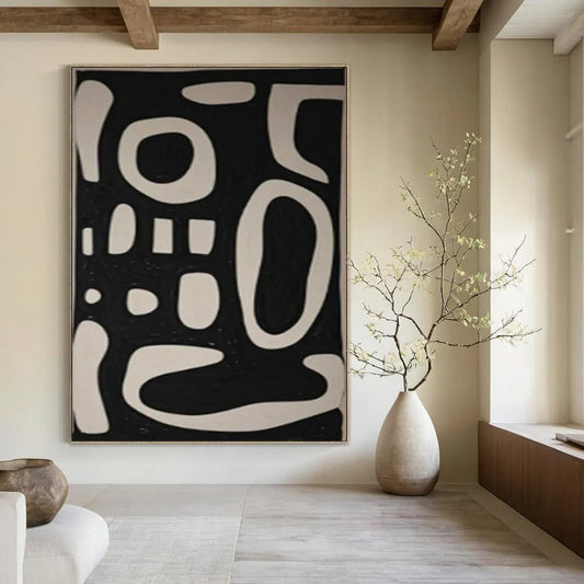 “Playful Black - White Shapes” – Abstract Expressionist Painting CT1075