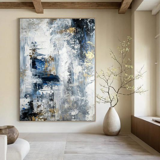 Grey - Blue - Gold Abstract Textures - Abstract Expressionist Acrylic Painting CT1394