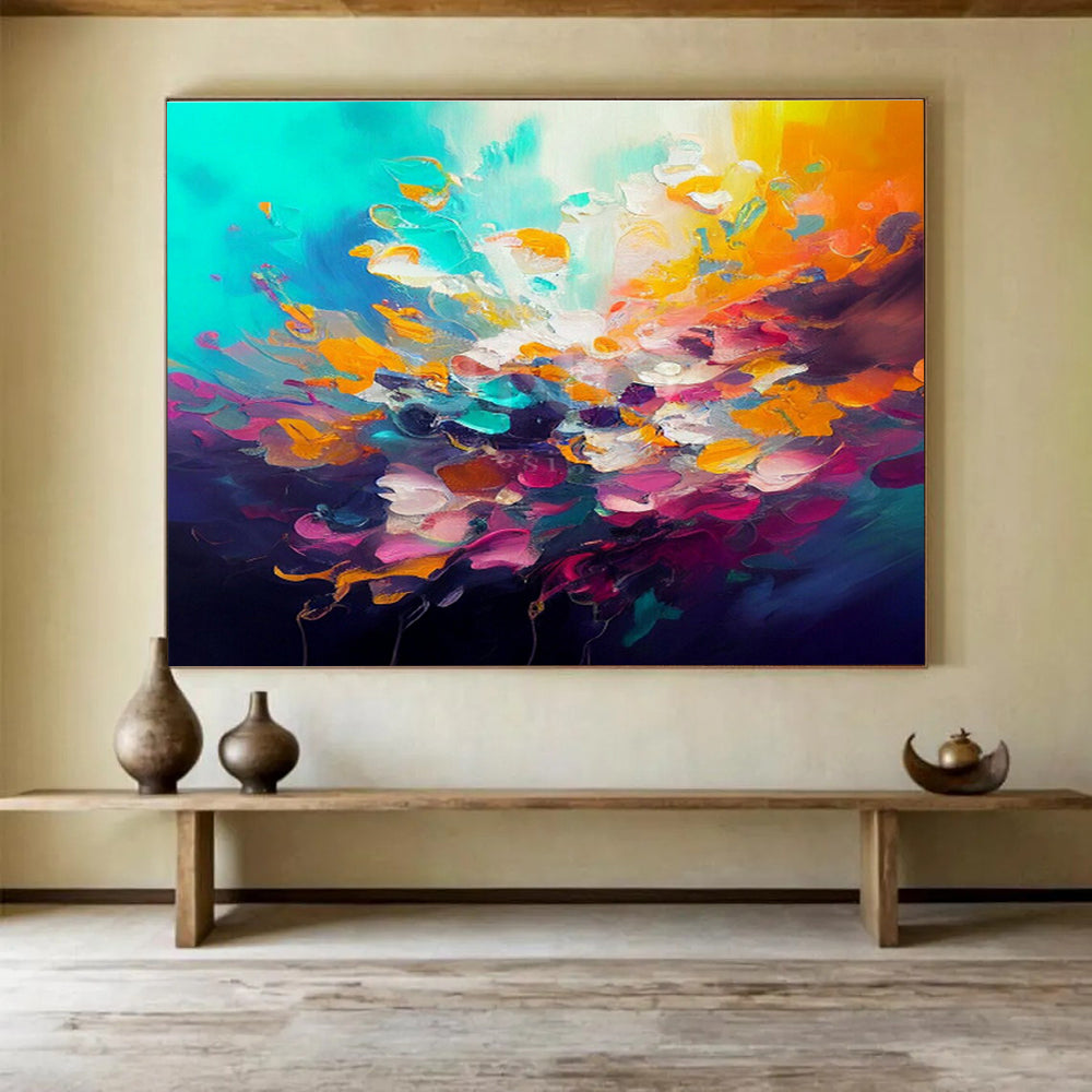 “Color Explosion: Rainbow Palette” Abstract Floral - Inspired Painting On Canvas DKH346